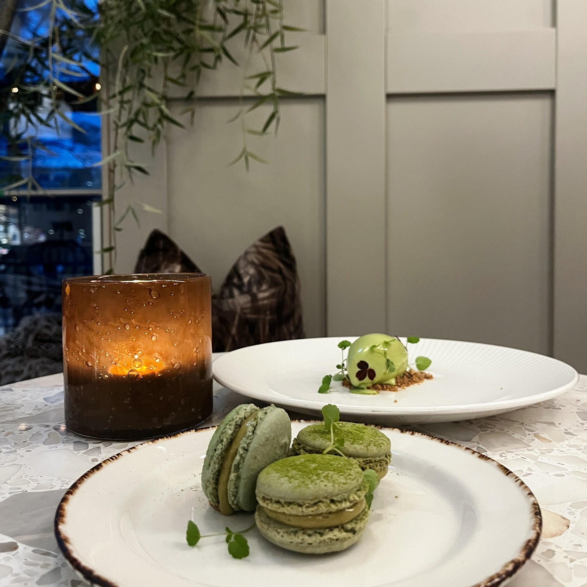 Matcha ice cream and macaroons made with Culinary Matcha