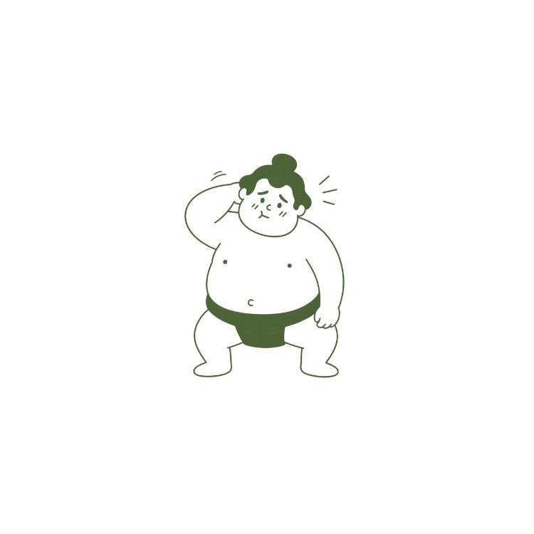 Illustration of a sumo wrestler in green mawashi on a white background